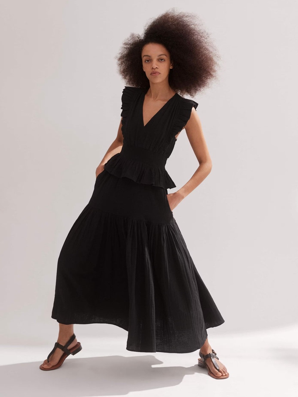 NWT ME+EM CHEESECLOTH MAXI DRESS BLACK US 8